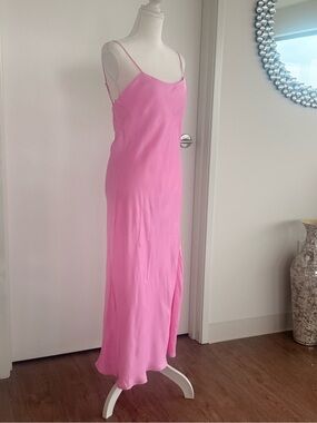 Zara Pink Satin Slip Dress with Spaghetti Straps